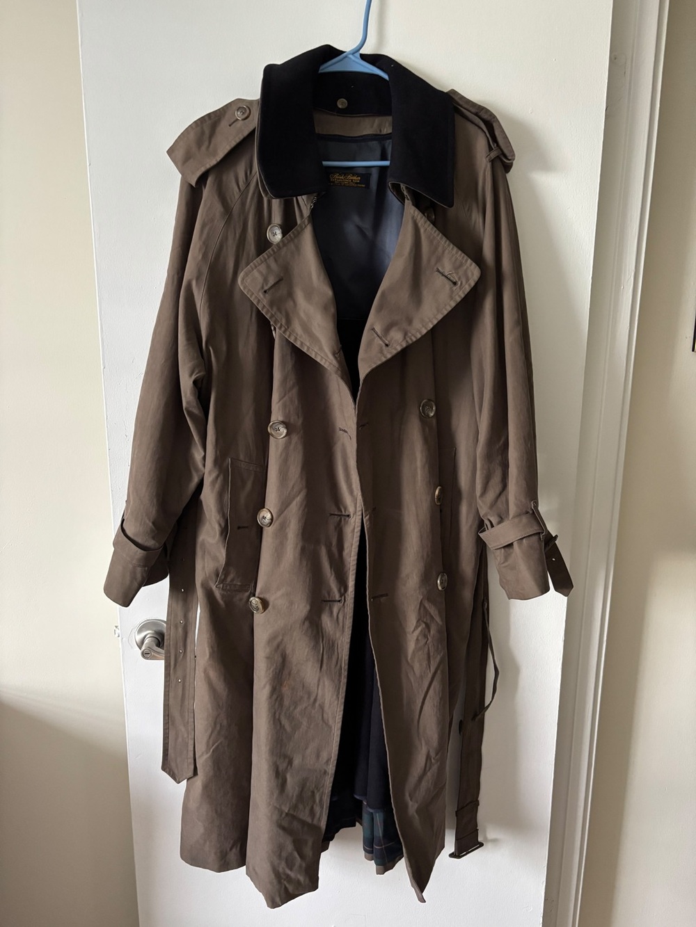 Brooks Brothers Brown Trench Coat with Black Collar